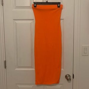Neon orange strapless dress